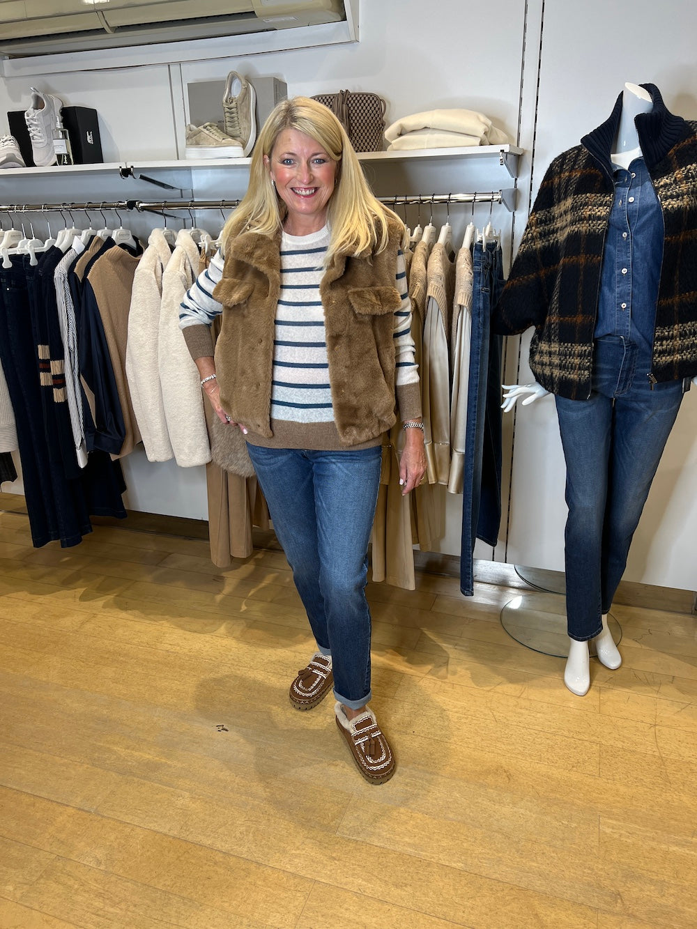 Latte, Denim & Cammello Striped Cashmere Sweater