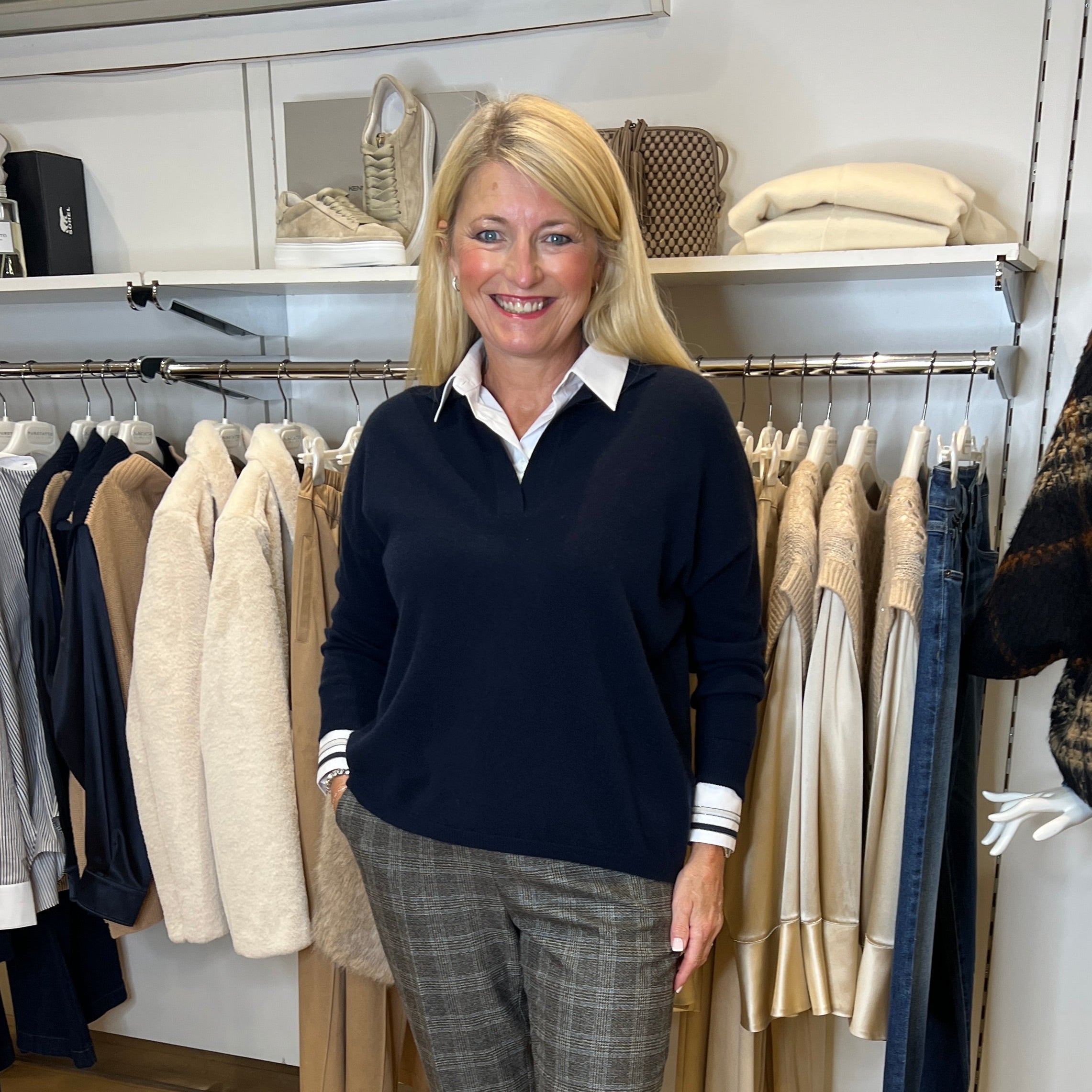 Blu Cashmere Polo Sweater With Shirt Collar