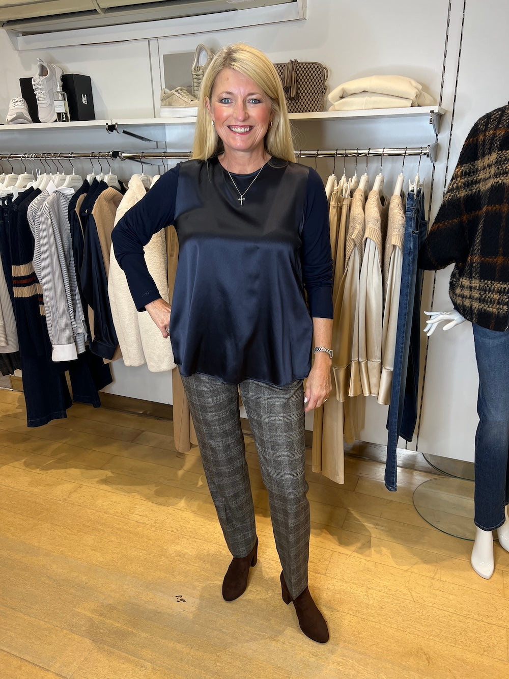 Anthracite Check Straight Leg Pants