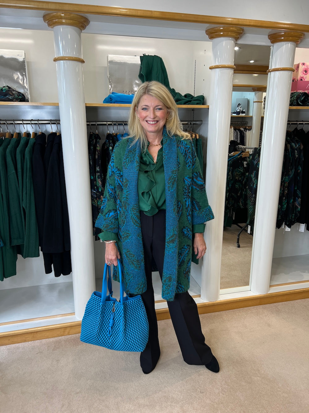 Dark Jade Green Plume Knit Coat