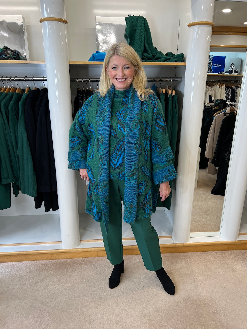 Dark Jade Green Plume Knit Coat