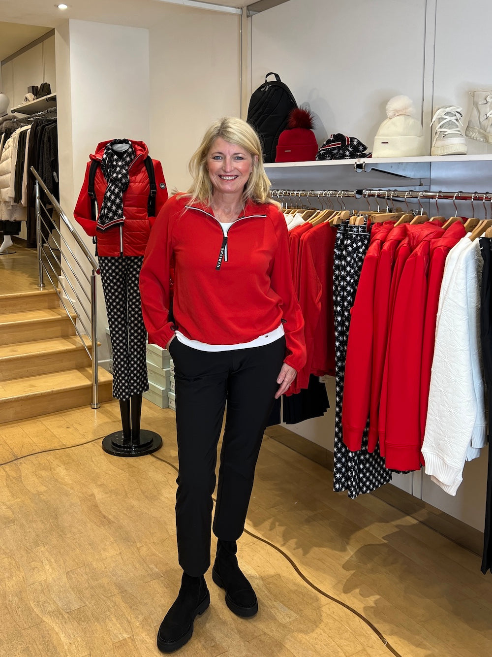 Cranberry Sporty Zip Neck Top