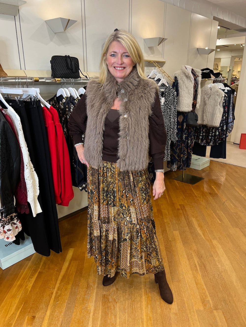 Ocre Pisca Printed Maxi Skirt