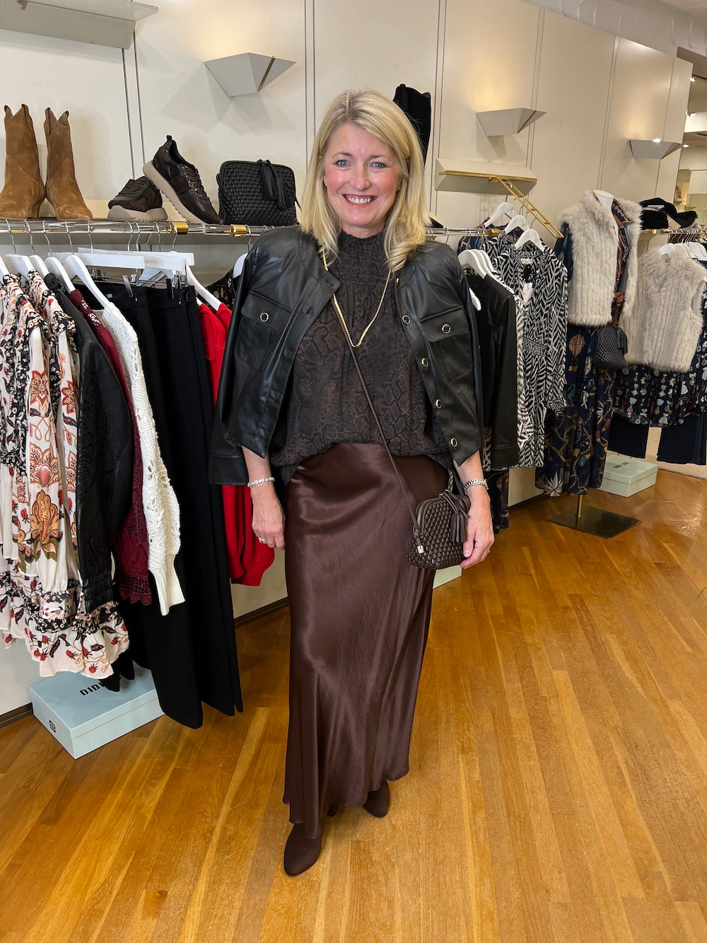 Espresso Romina Satin Maxi Skirt