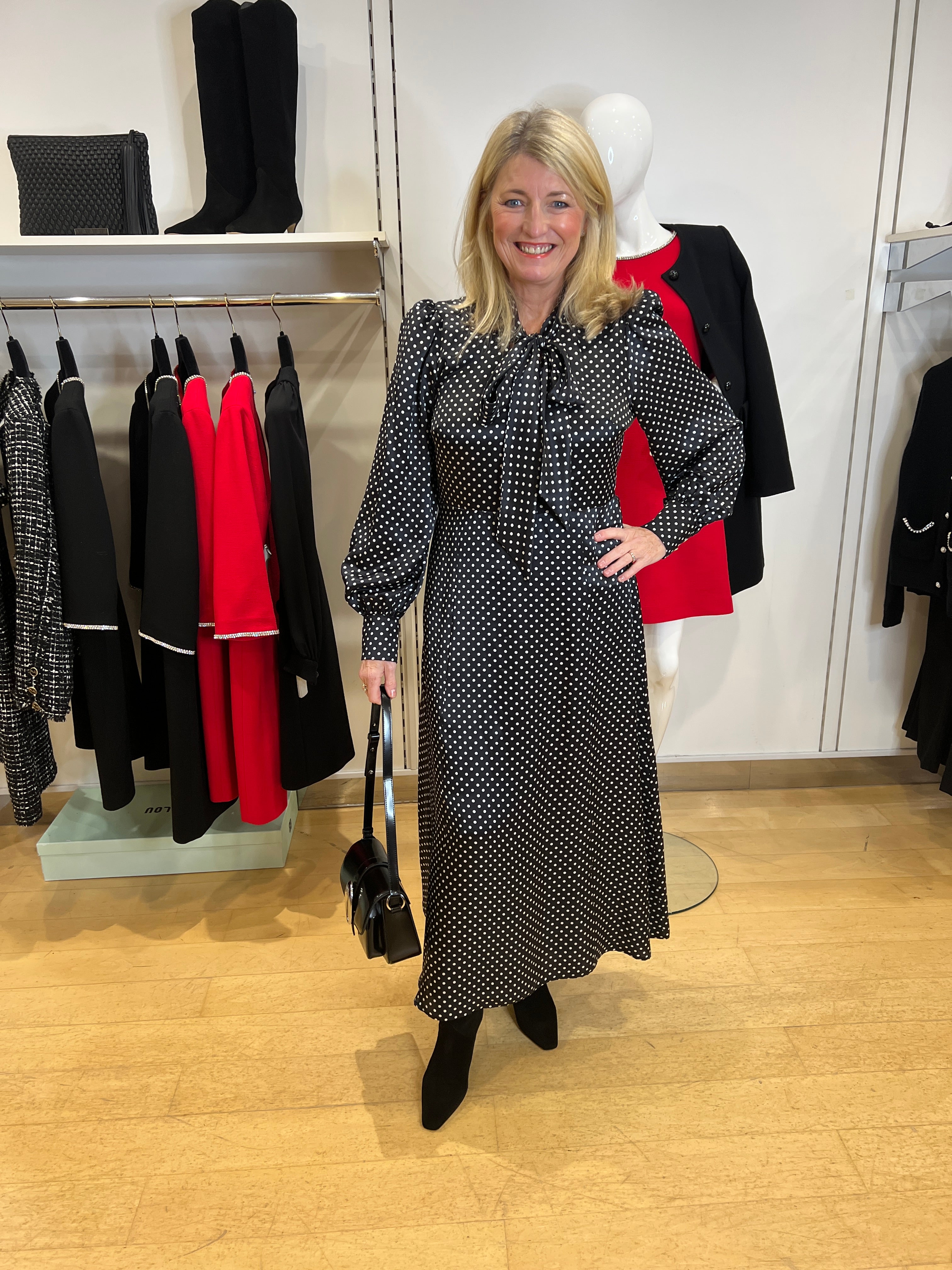 Charlus Noir Dot Print Midi Dress