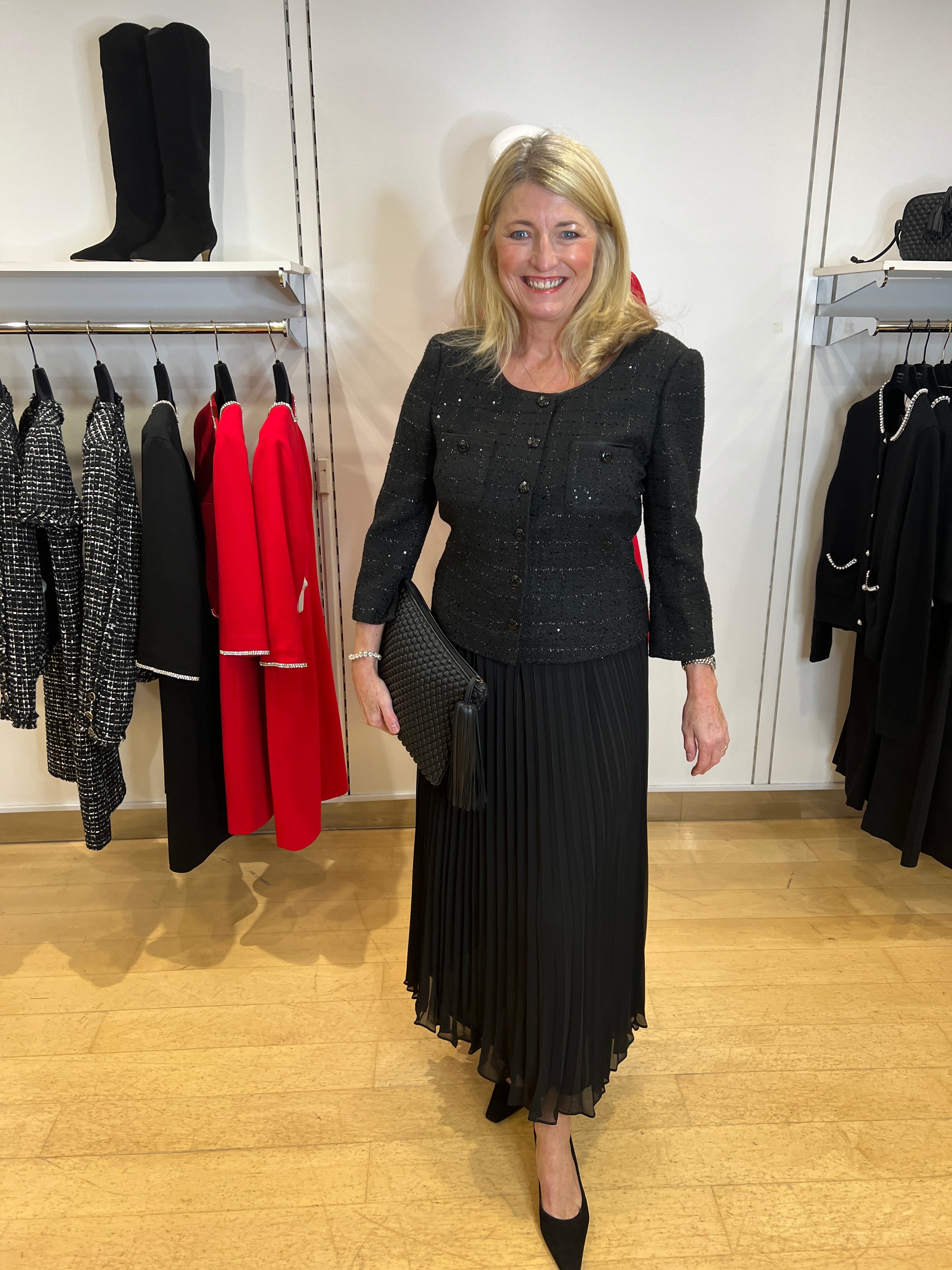 Marylin Noir Pleated Midi Dress With Jacket