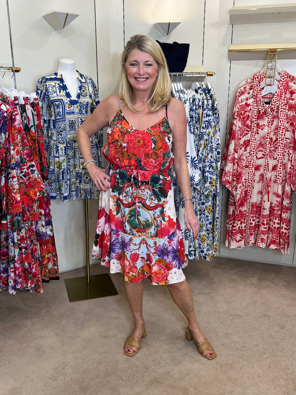 Multicoloured Anemone Tussie Mussie Silk Dress