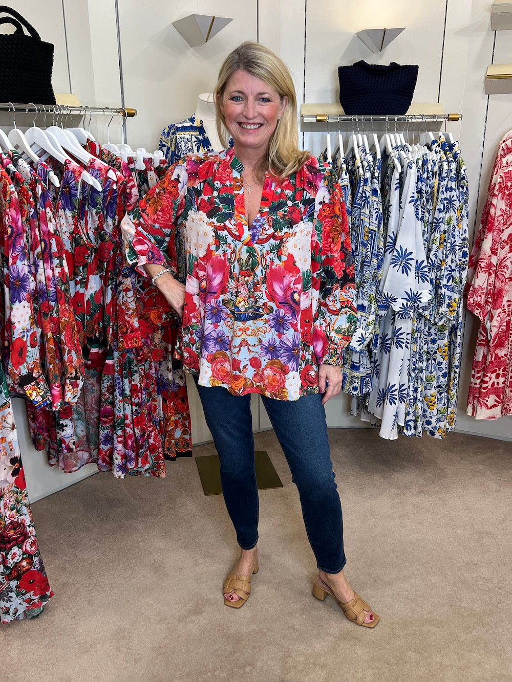 Multicoloured Pupper Tussie Mussie Silk Blouse