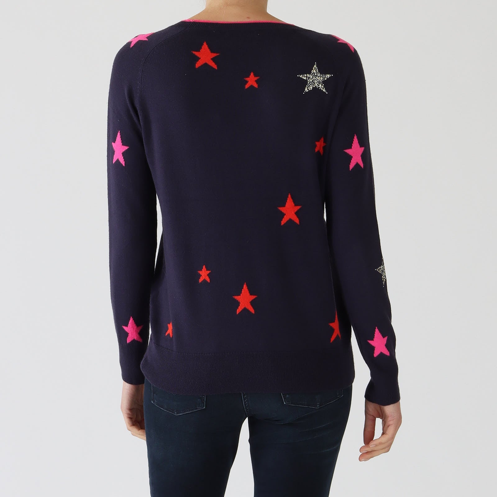 Intarsia Navy Star Printed Sweater