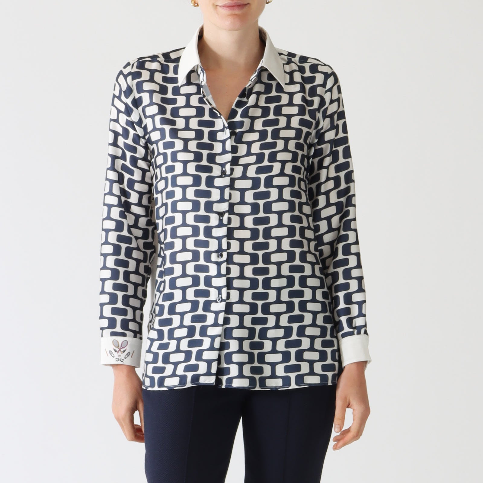 Irina Navy Geometrico Print Shirt