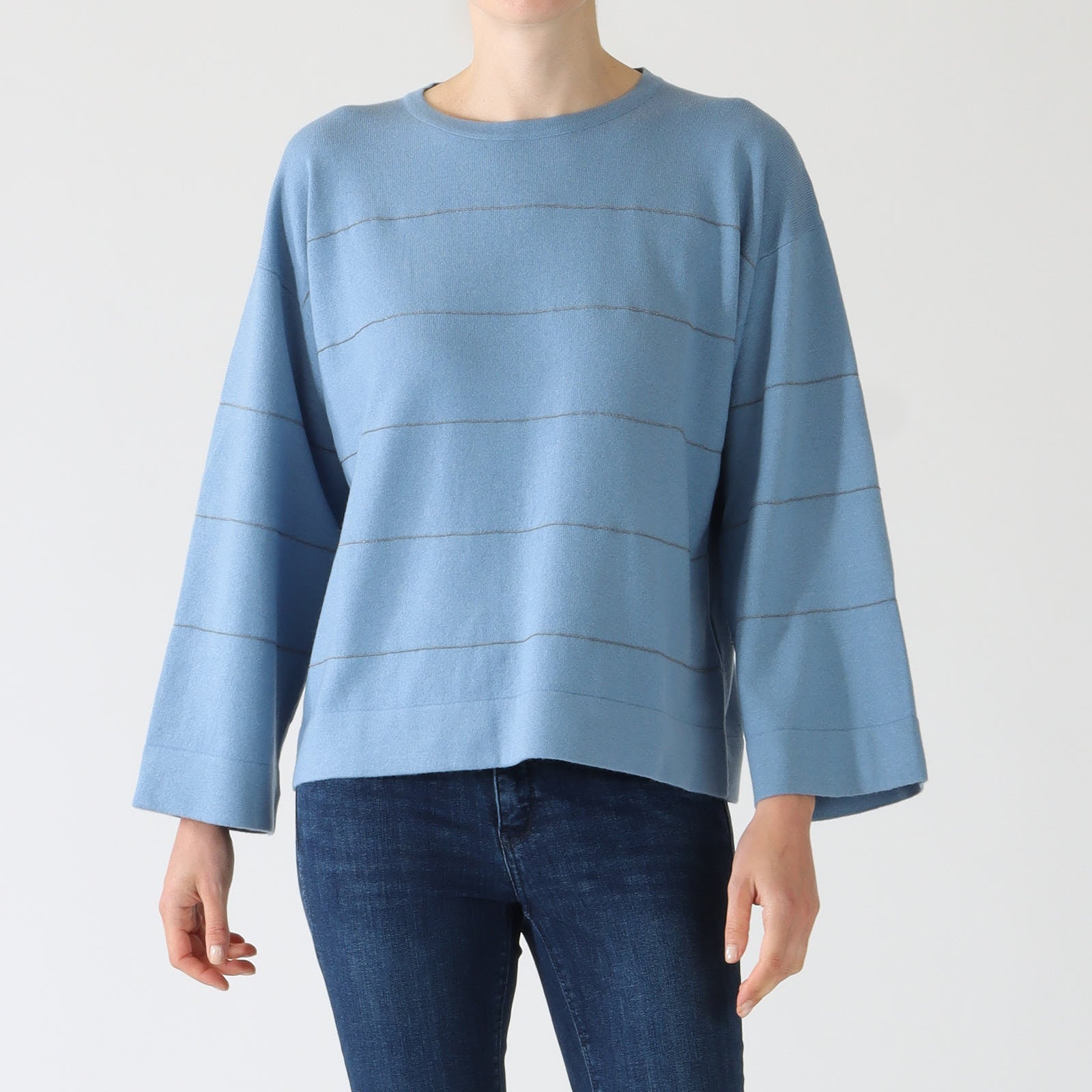 Jeans Blue Beaded Stripes Cashmere Blend Sweater