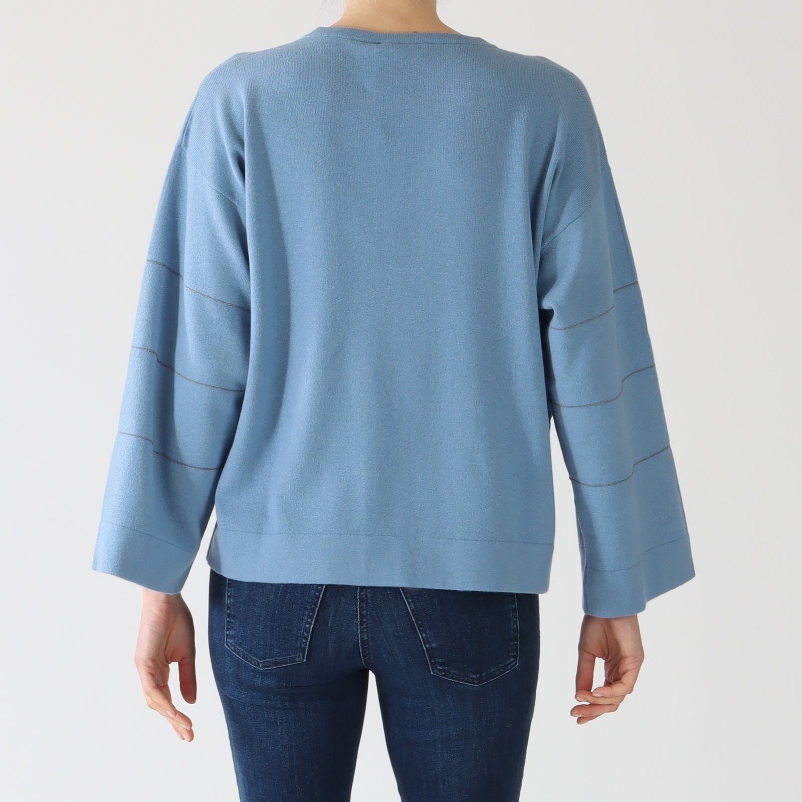 Jeans Blue Beaded Stripes Cashmere Blend Sweater