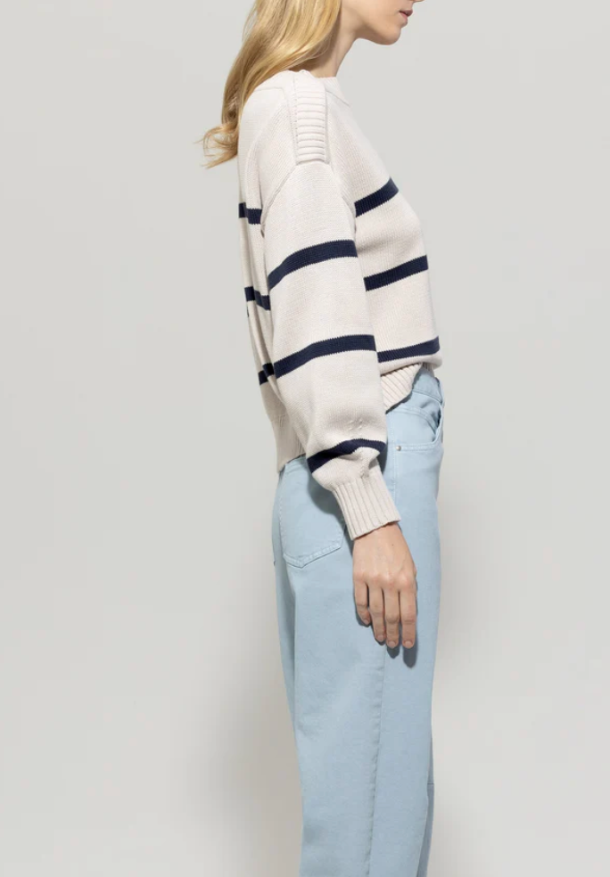 Jeans Blue Breton Stripe Cotton Sweater