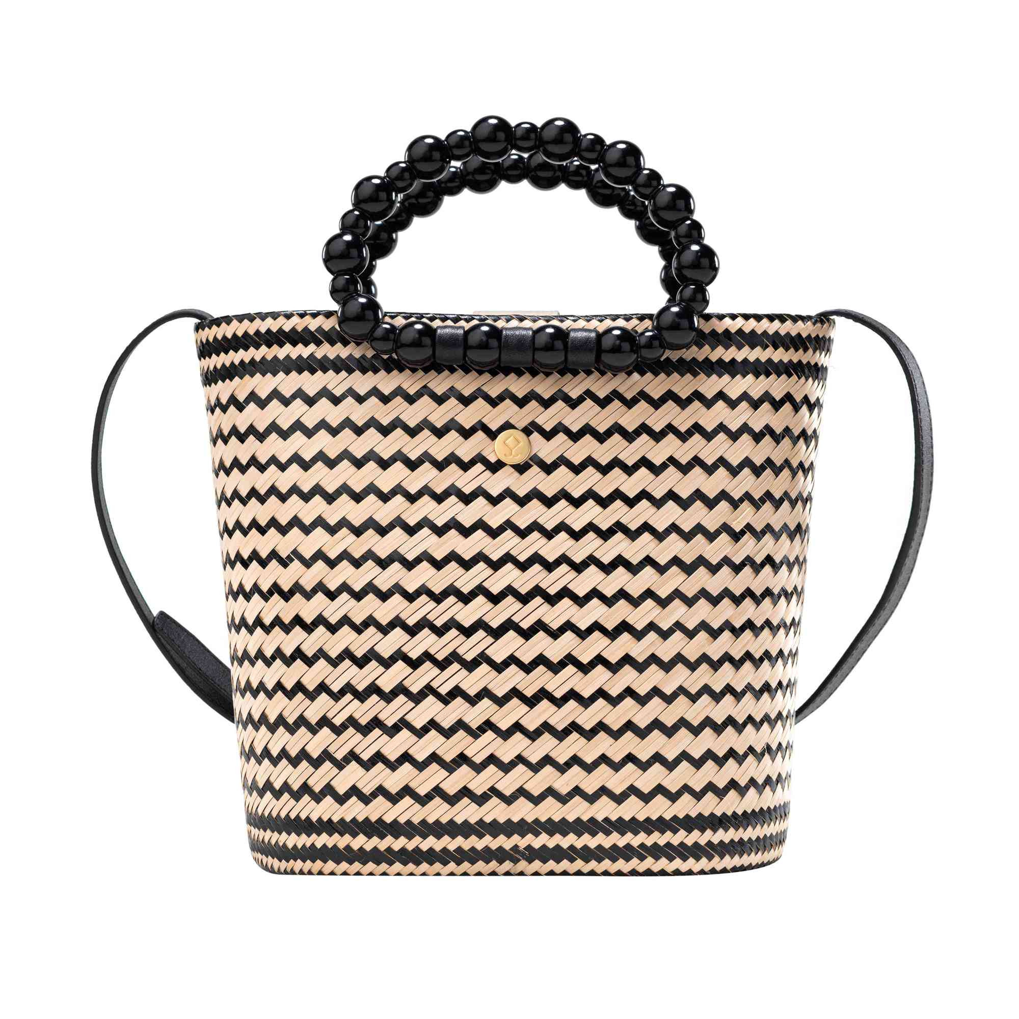 Katerina Natural Black Geometric Straw Bag