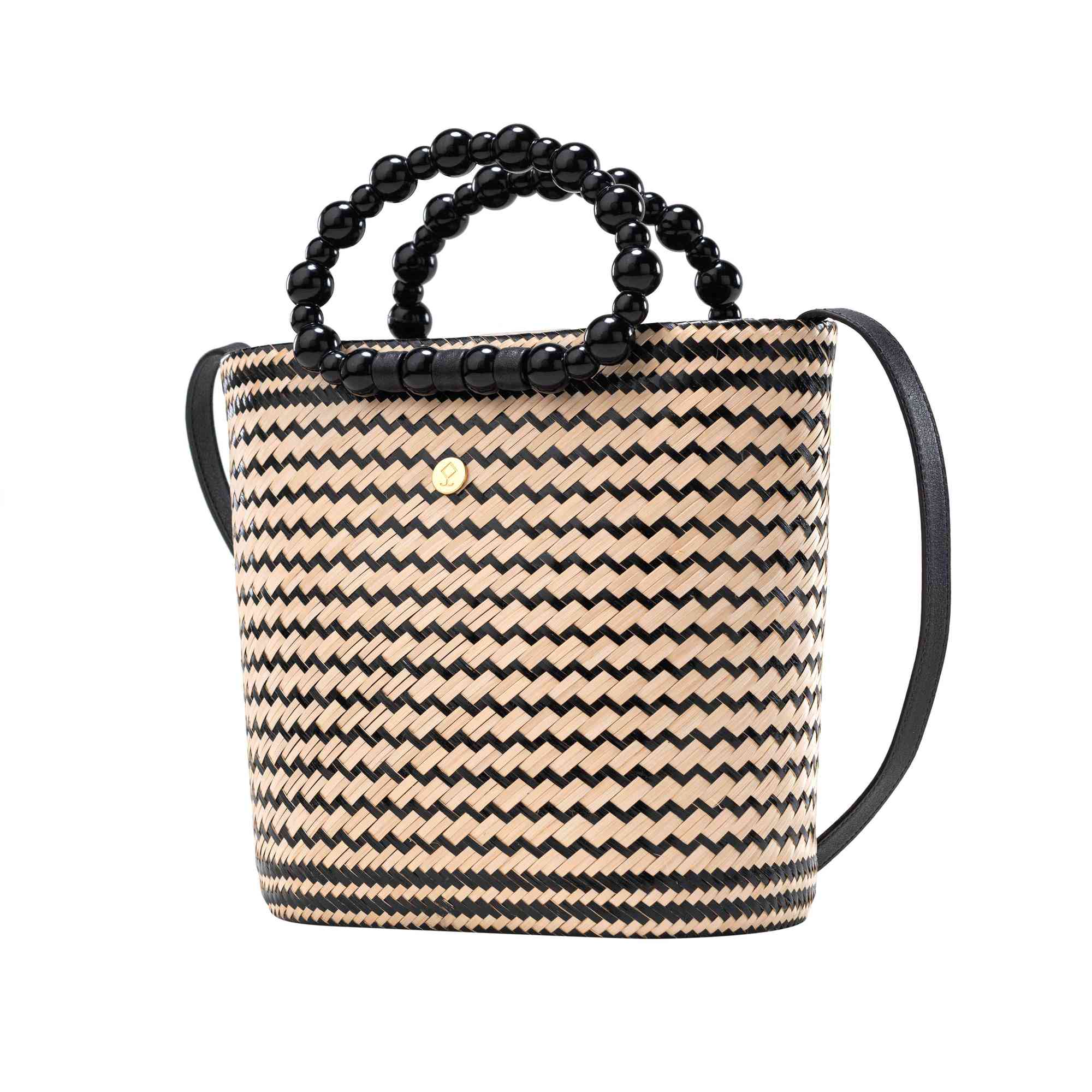 Katerina Natural Black Geometric Straw Bag