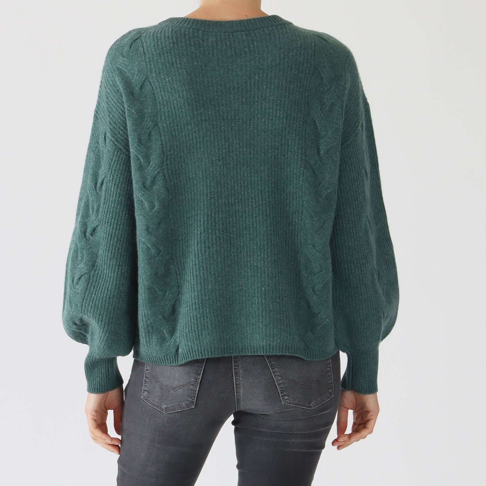 Kelp Textured Cashmere Sweater With Puff Sleeves