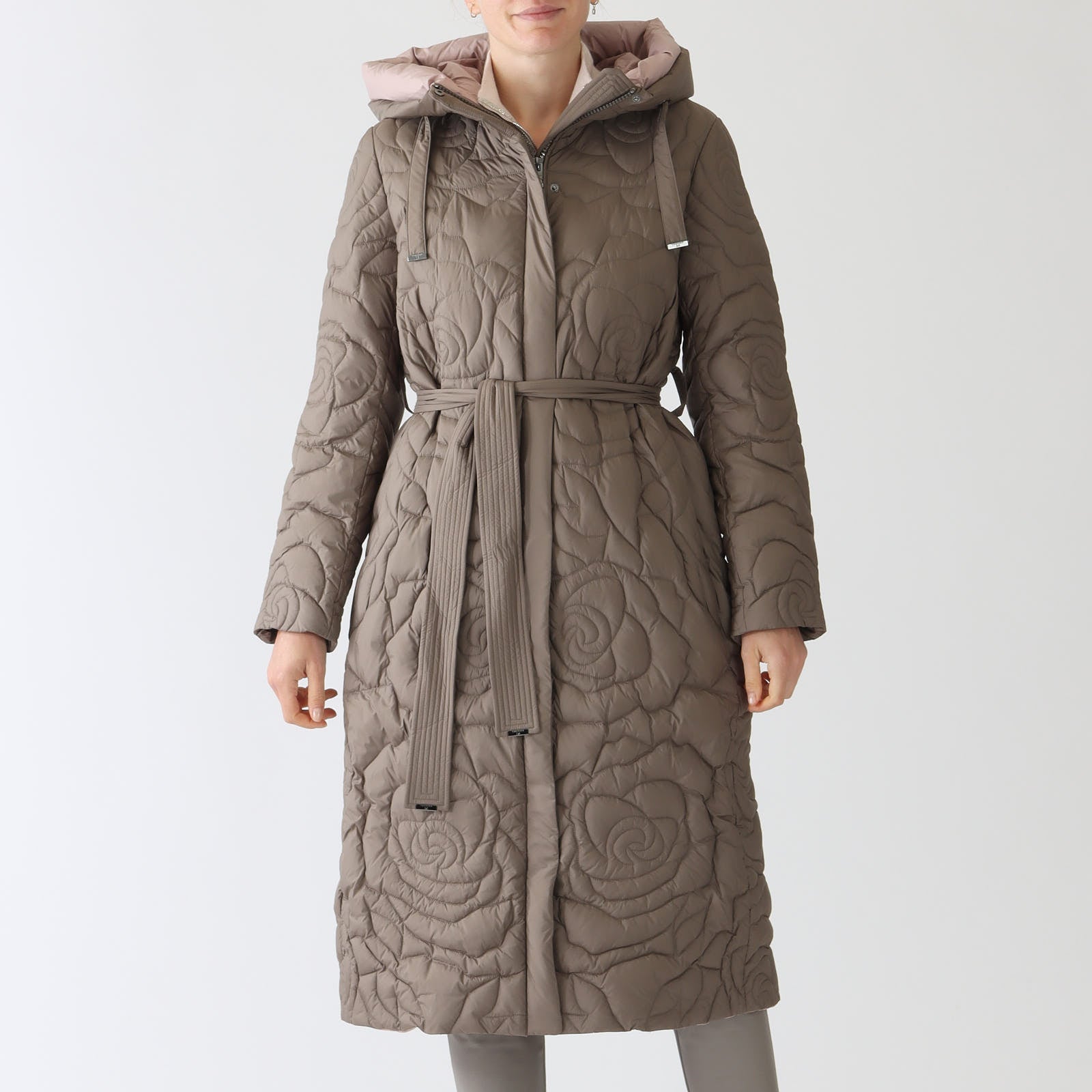 Khaki Rose Quilt Long Puffer Coat