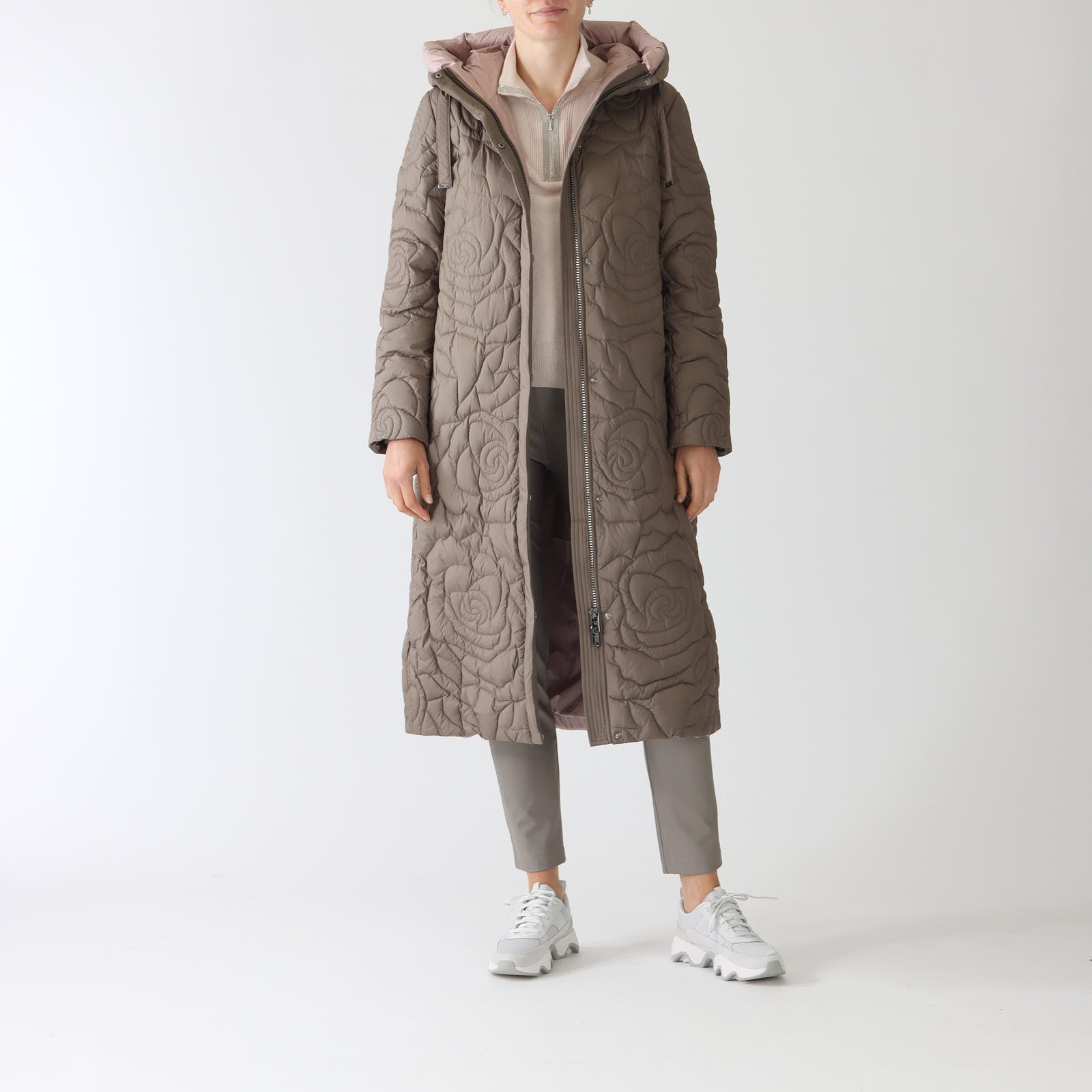 Khaki Rose Quilt Long Puffer Coat