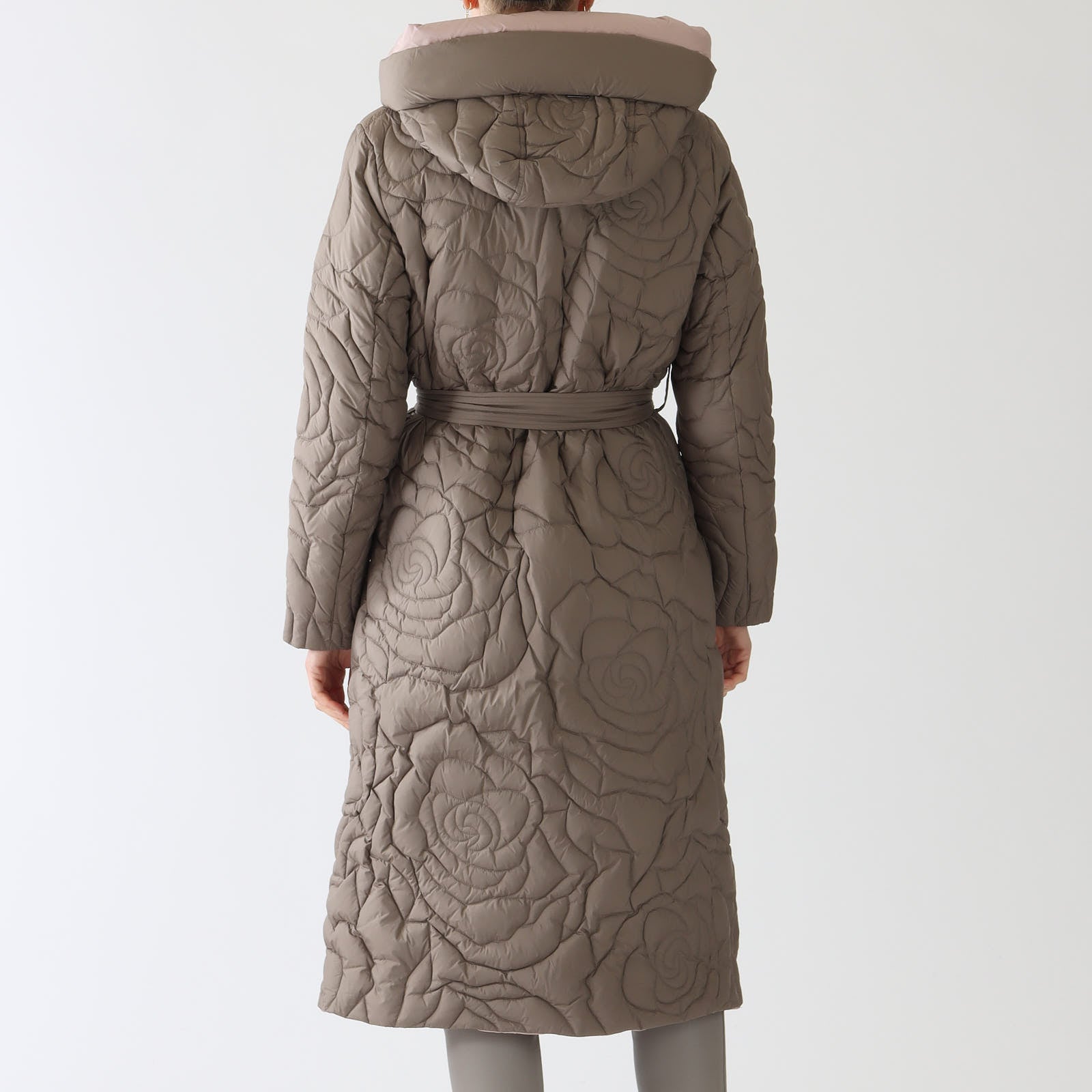 Khaki Rose Quilt Long Puffer Coat