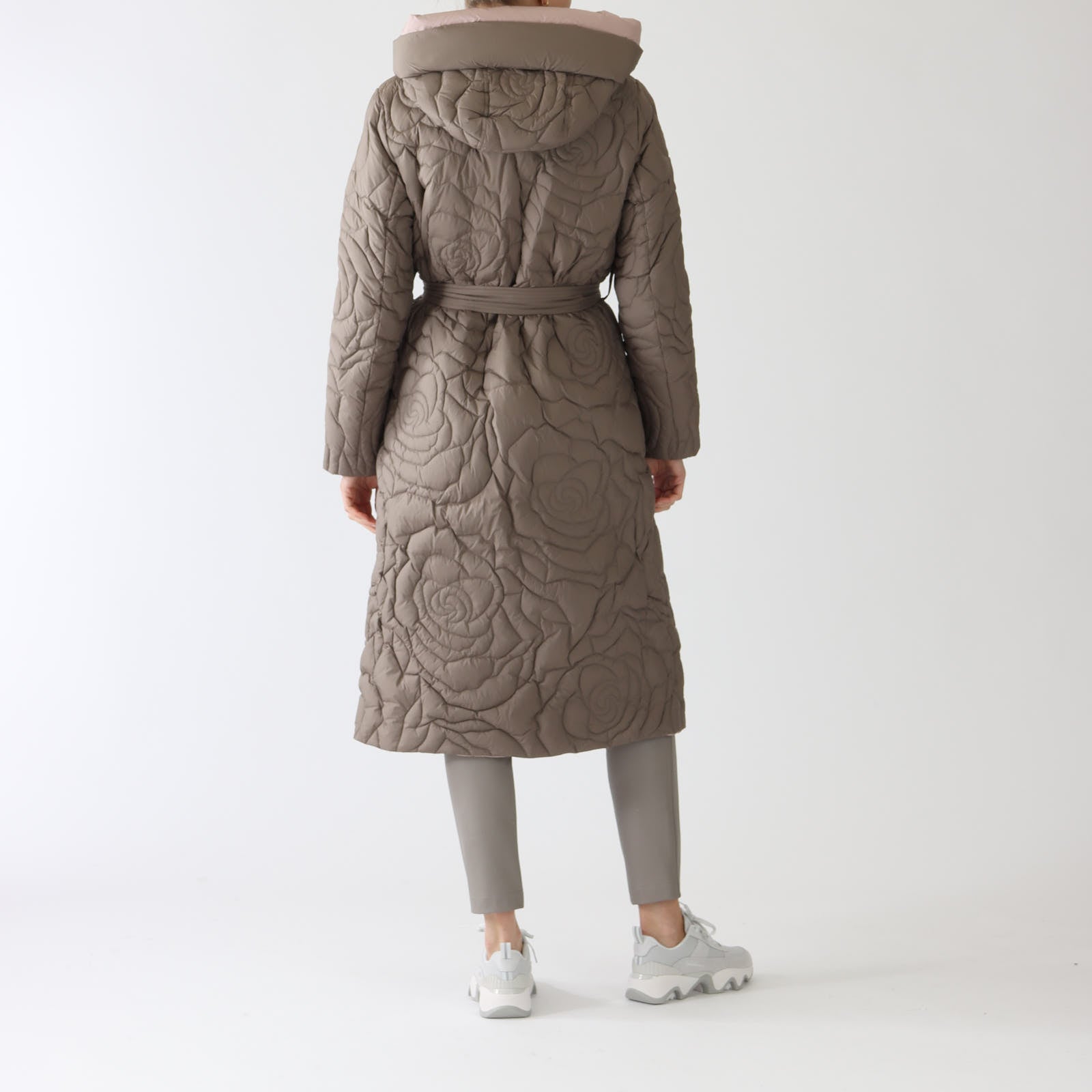 Khaki Rose Quilt Long Puffer Coat