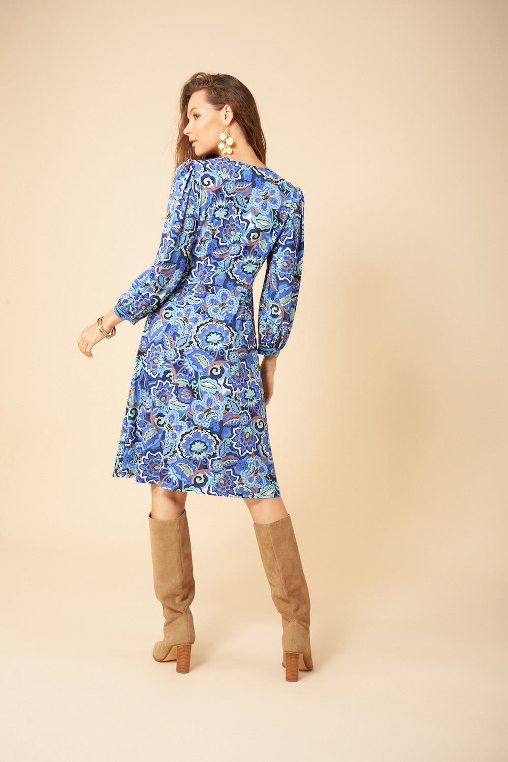 Klaudia Blue Floral Printed Jersey Dress