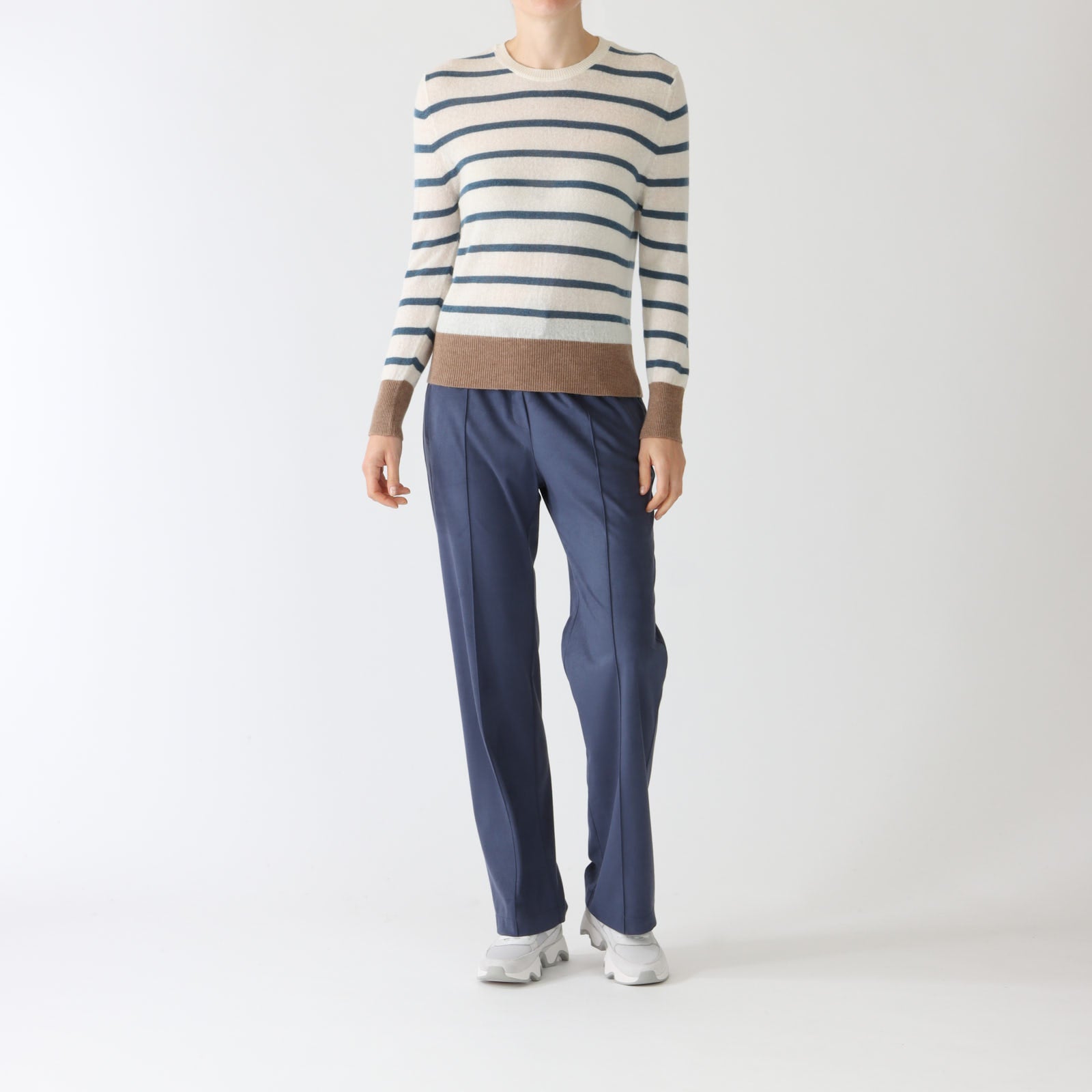 Latte, Denim & Cammello Striped Cashmere Sweater