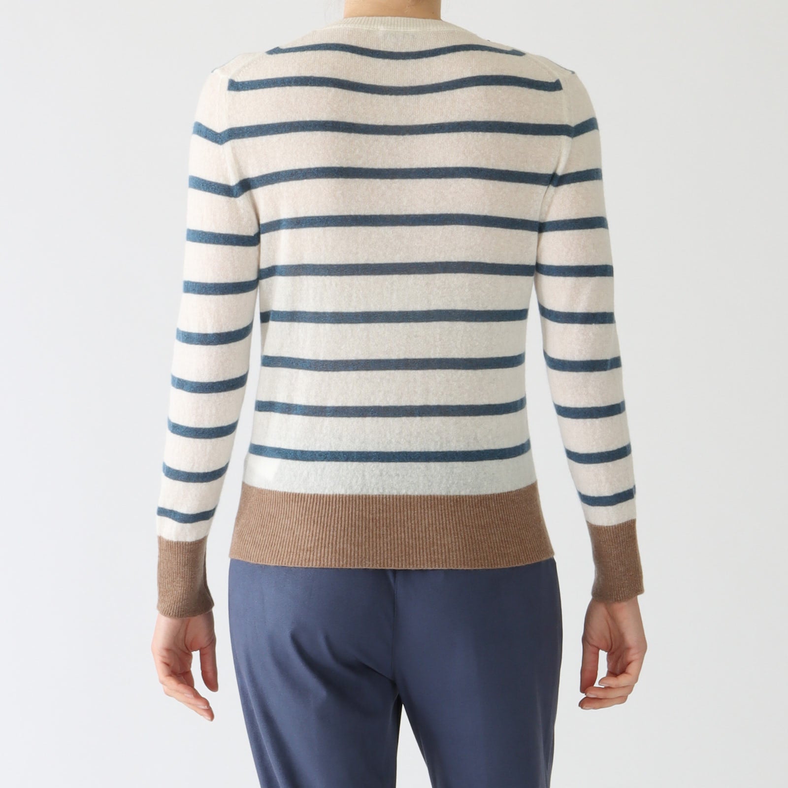Latte, Denim & Cammello Striped Cashmere Sweater
