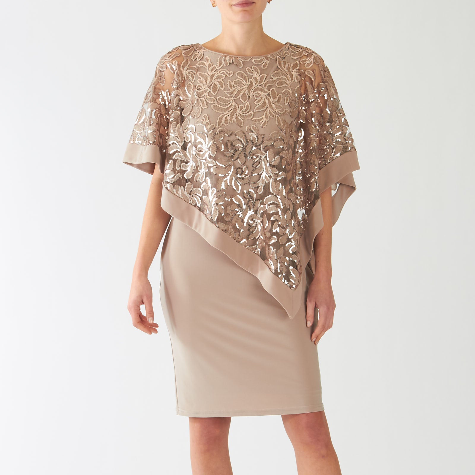 Latte Dress With Sequin Lace Overlay