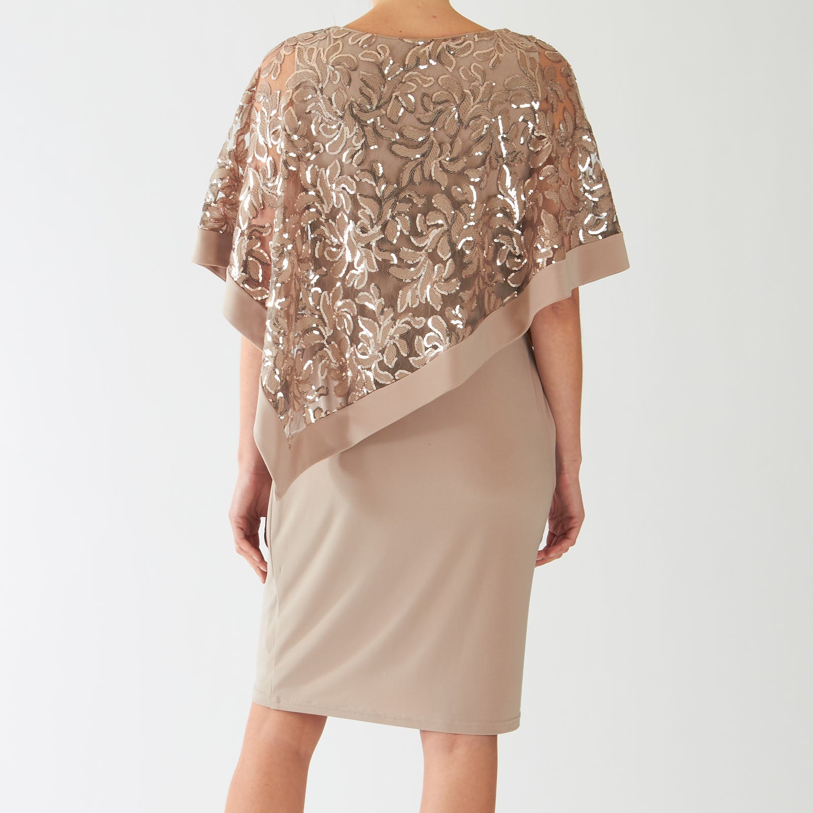 Latte Dress With Sequin Lace Overlay