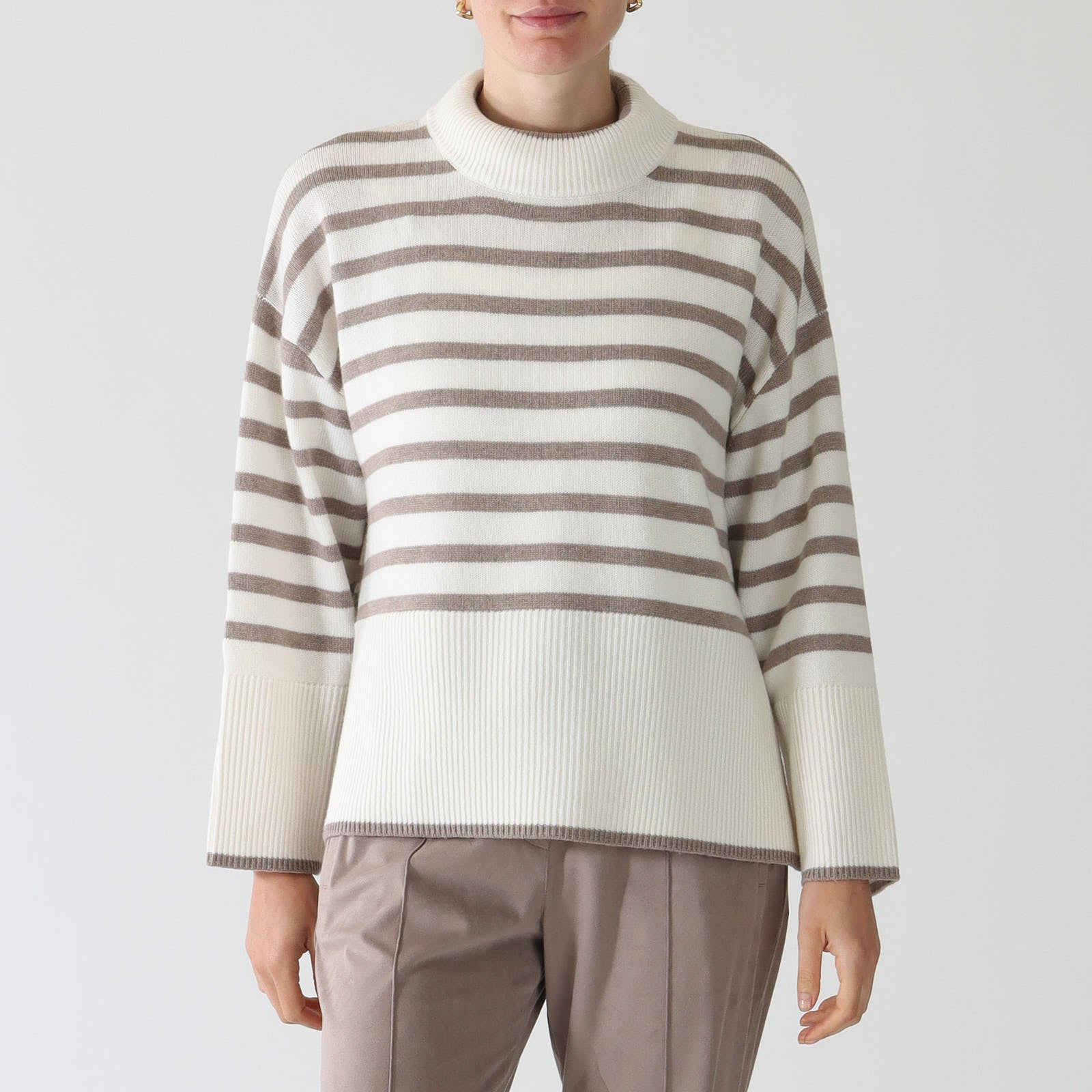 Latte & Tortora Striped Polo Neck Sweater