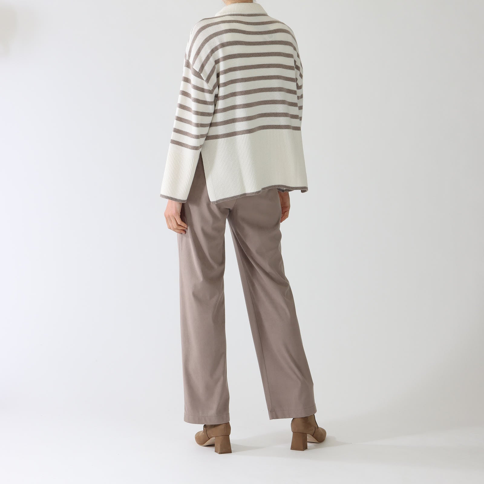 Latte & Tortora Striped Polo Neck Sweater