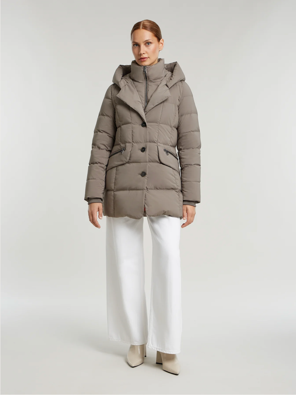 Leana Grey Taupe Down Quilted Coat