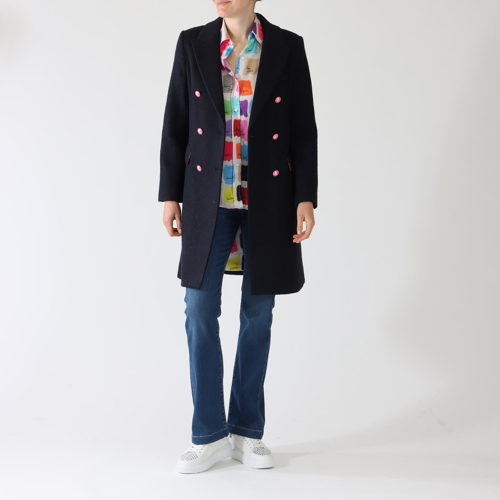 Lian Marino Navy Wool Blend Coat