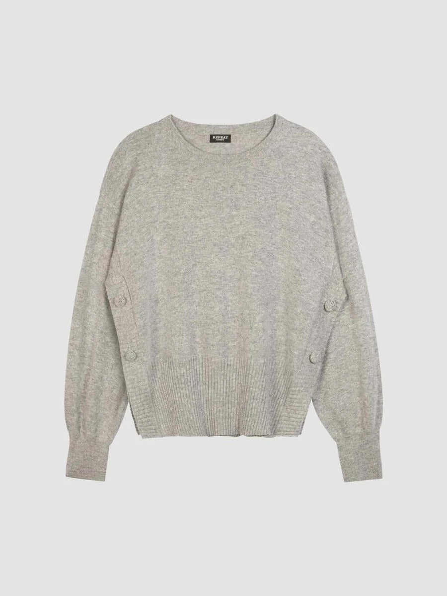 Light Grey Cashmere Sweater With Buttoned Vents