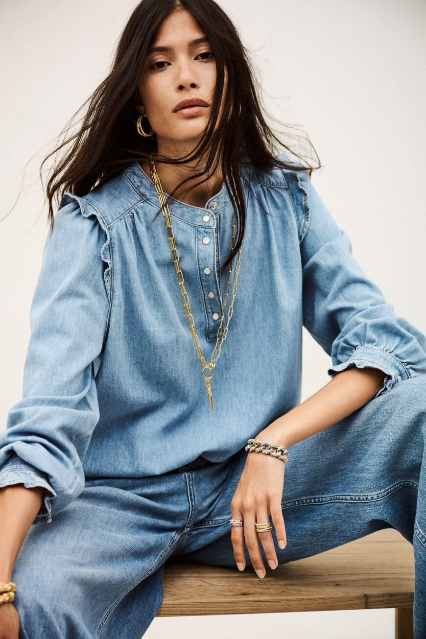 Light Used Blue Lio Denim Blouse