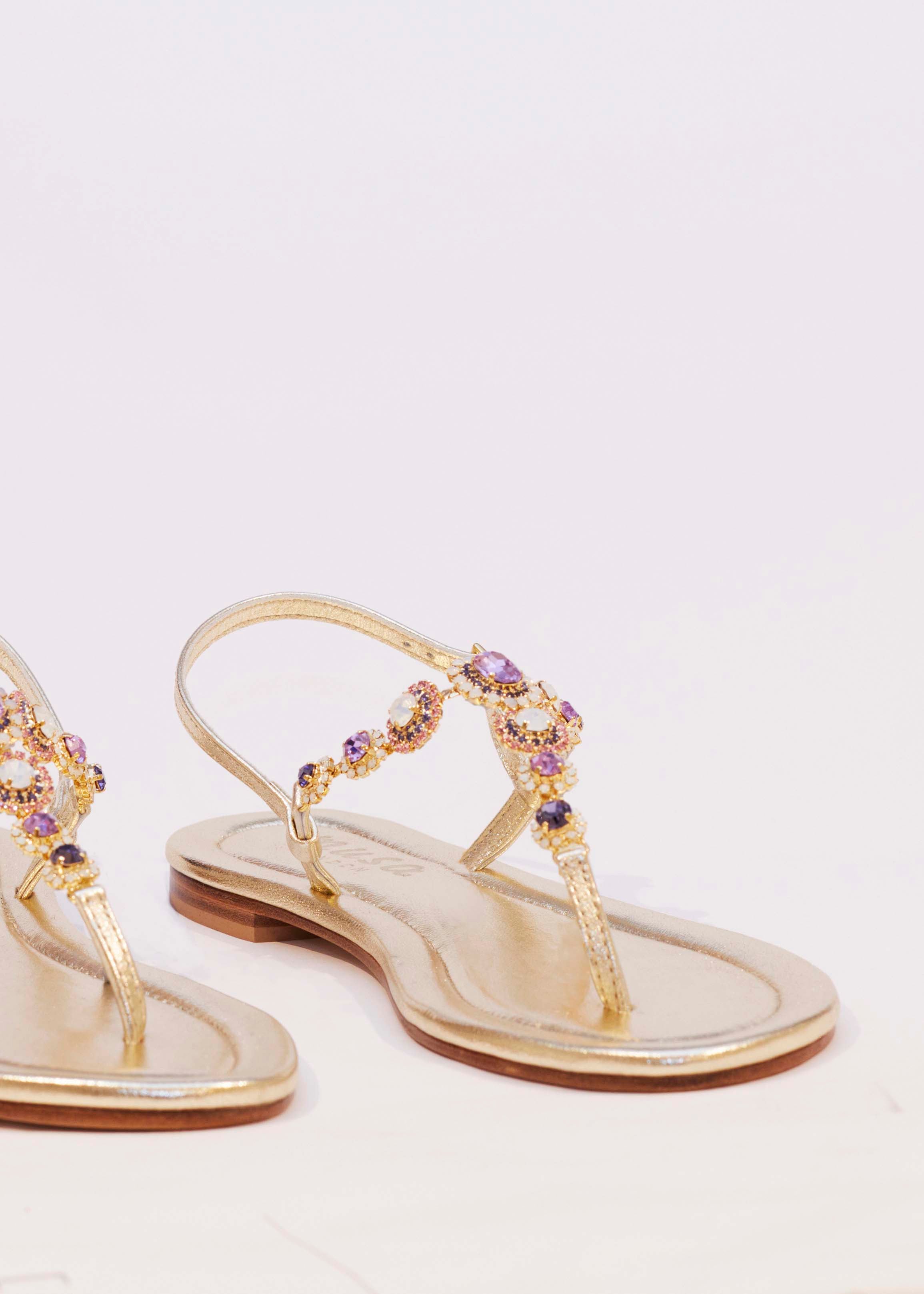 Lilac Multi Oval Crystal Toe Post Sandals