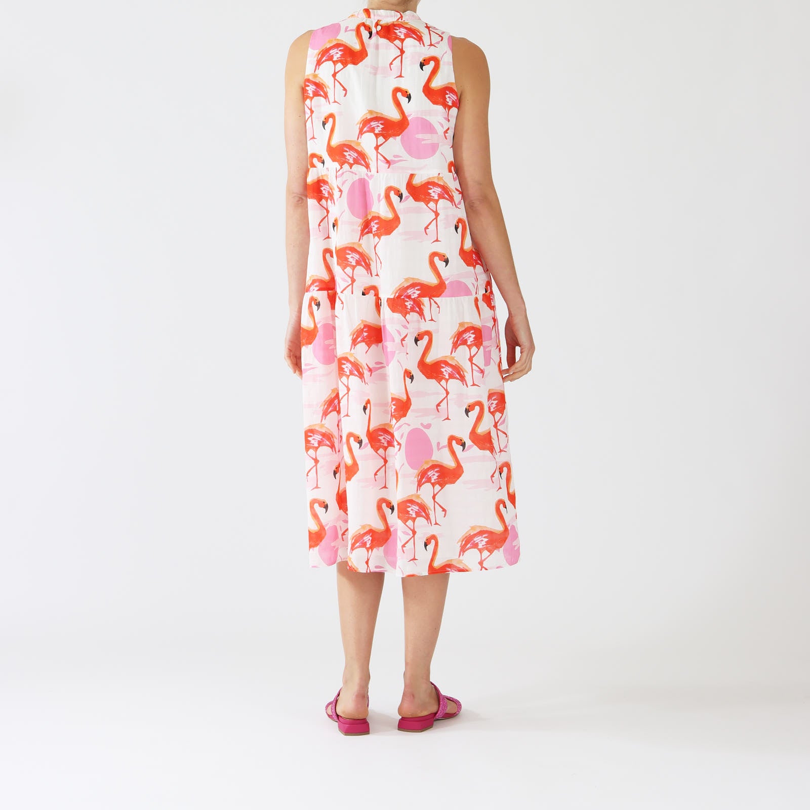 Lip Gloss Flamingo Print Cotton Midi Dress