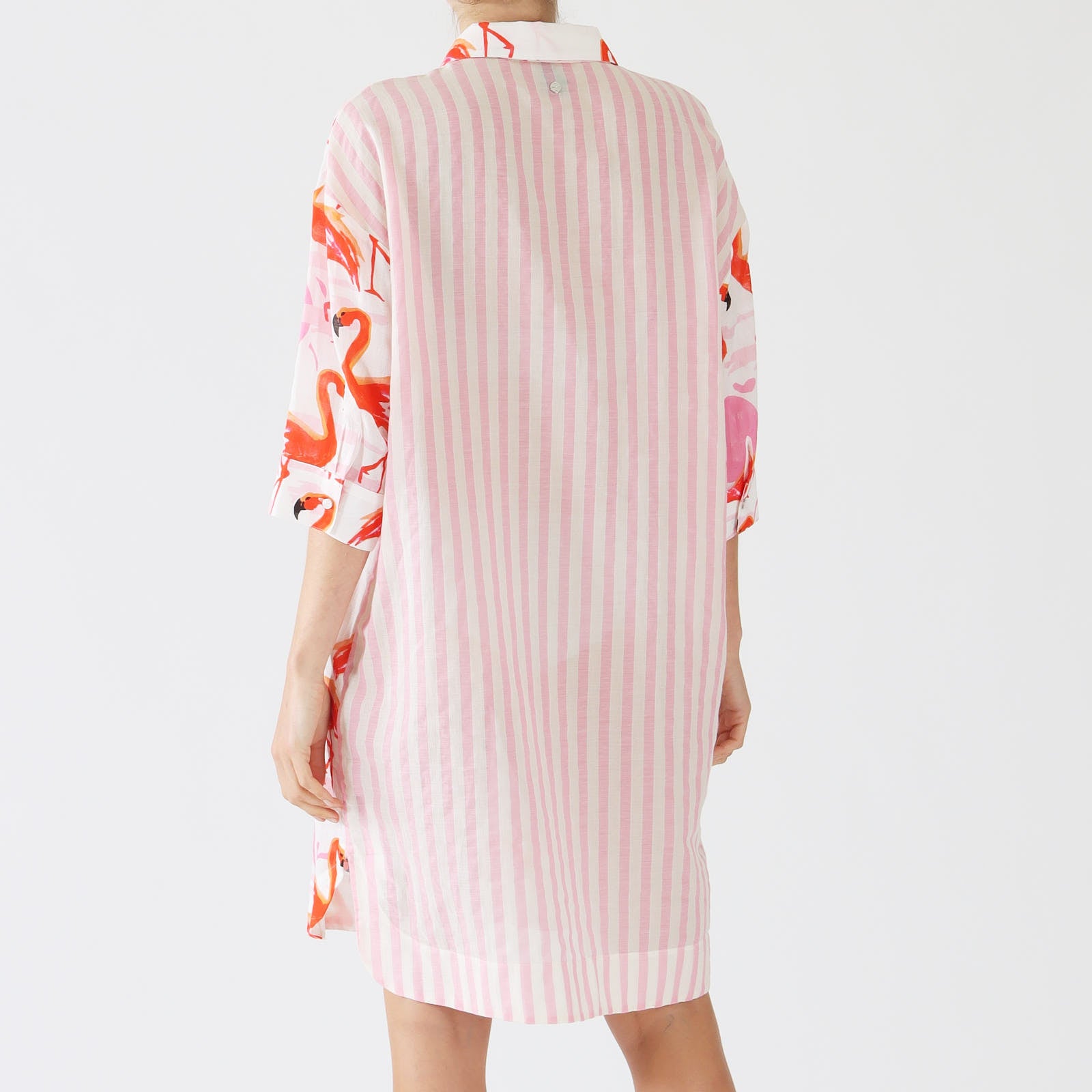 Lip Gloss Flamingo Stripe Cotton Shirt Dress