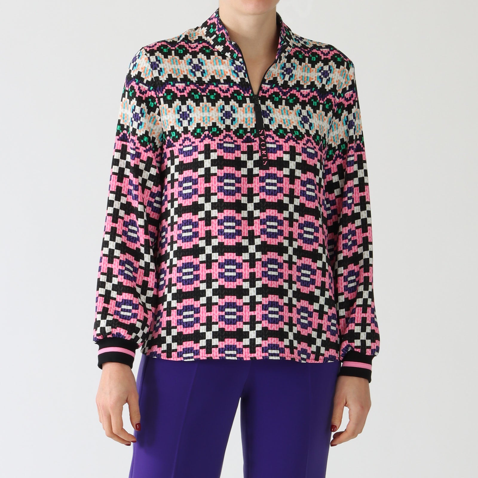 Lip Gloss Knitjag Mix Print Zip Blouse