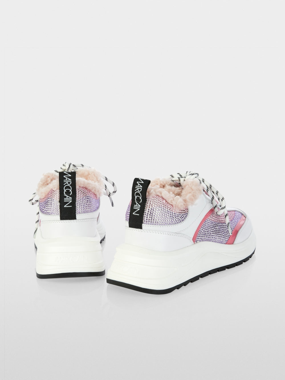 Lip Gloss Sneakers With Rhinestones and Faux Fur