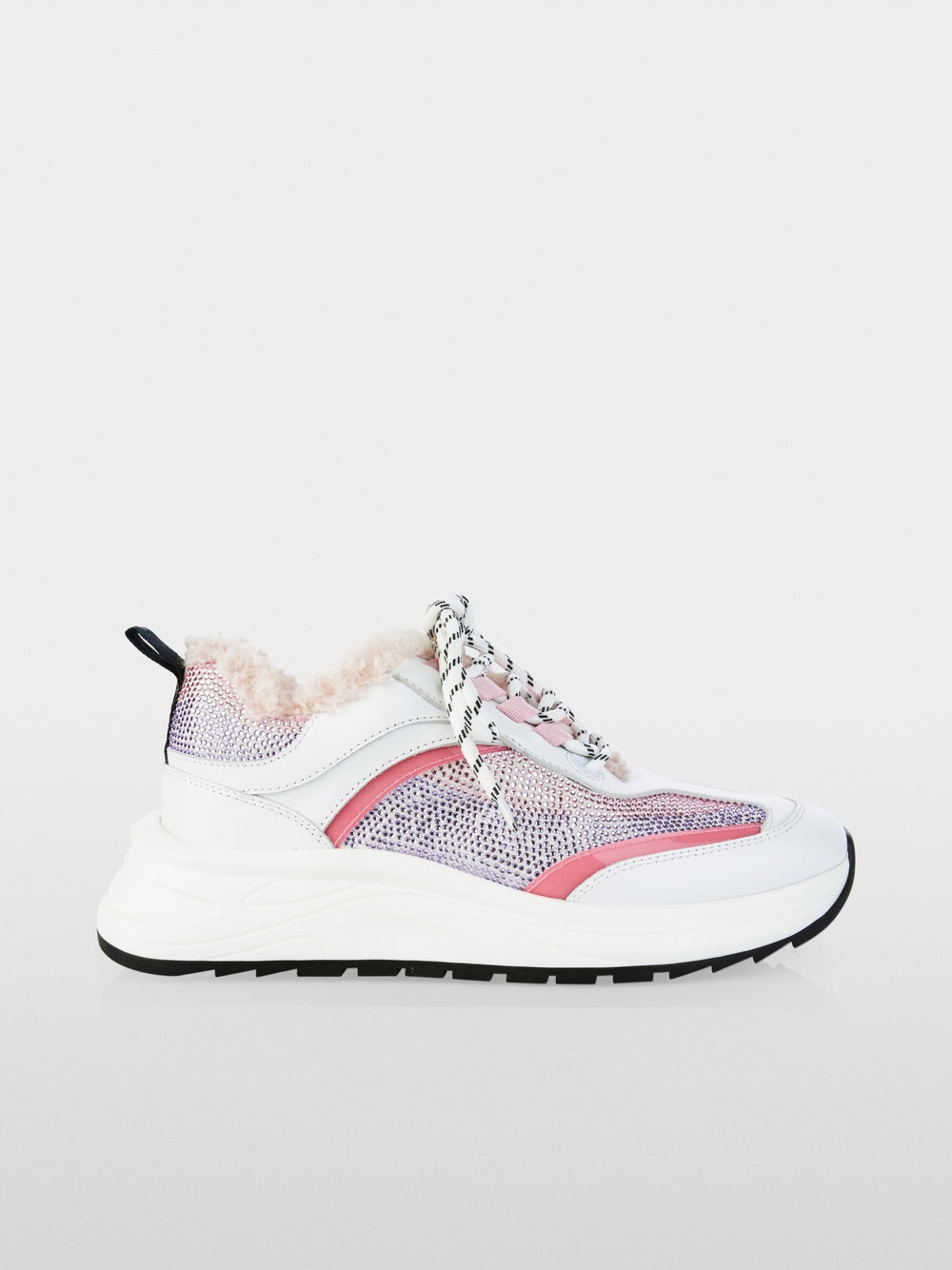 Lip Gloss Sneakers With Rhinestones and Faux Fur