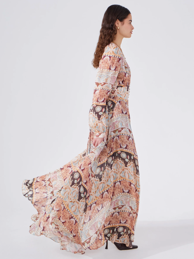 Lotus Tiger Printed Silk Lurex Maxi Dress