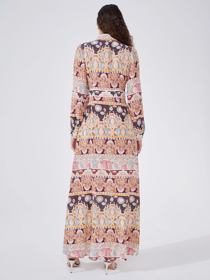 Lotus Tiger Printed Silk Maxi Shirt Dress