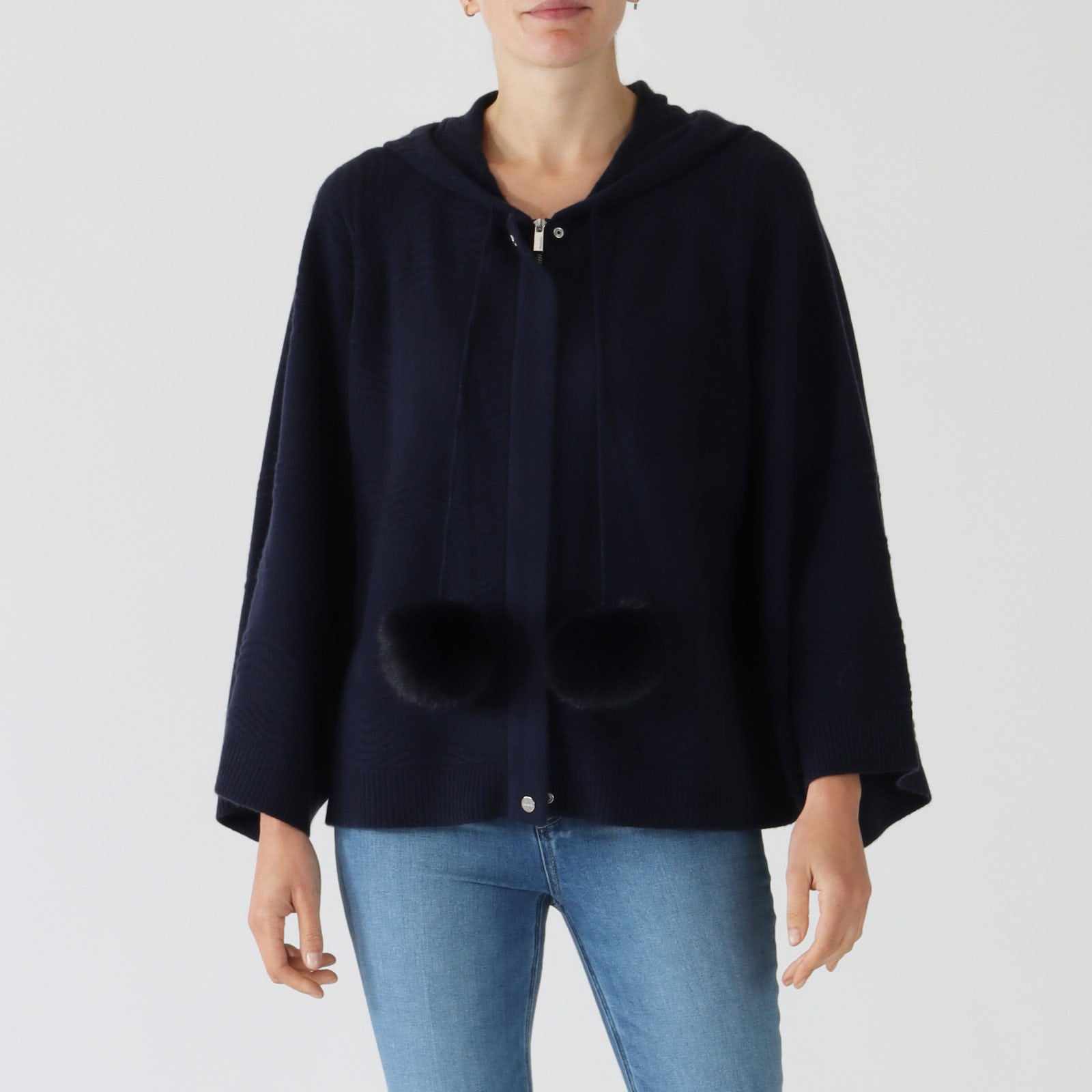 Louis Navy Cashmere Blend Hooded Cardigan