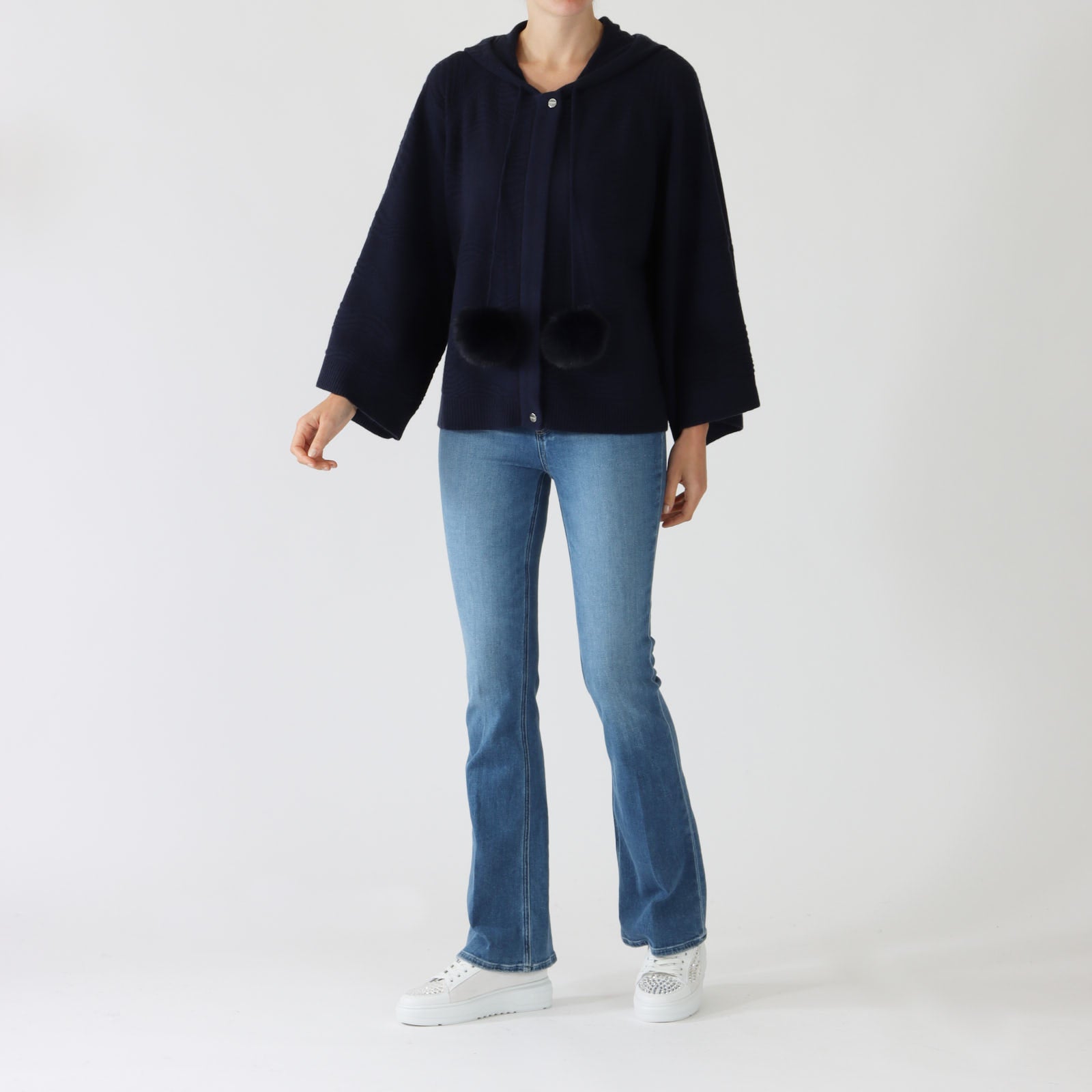 Louis Navy Cashmere Blend Hooded Cardigan