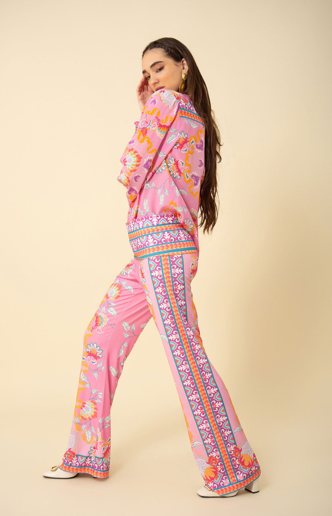 Madelyn Pink Printed Jersey Foldover Pants