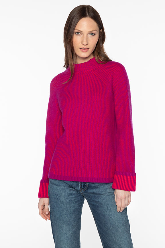 Magenta Poppy Plaited Rib Funnel Cashmere Sweater