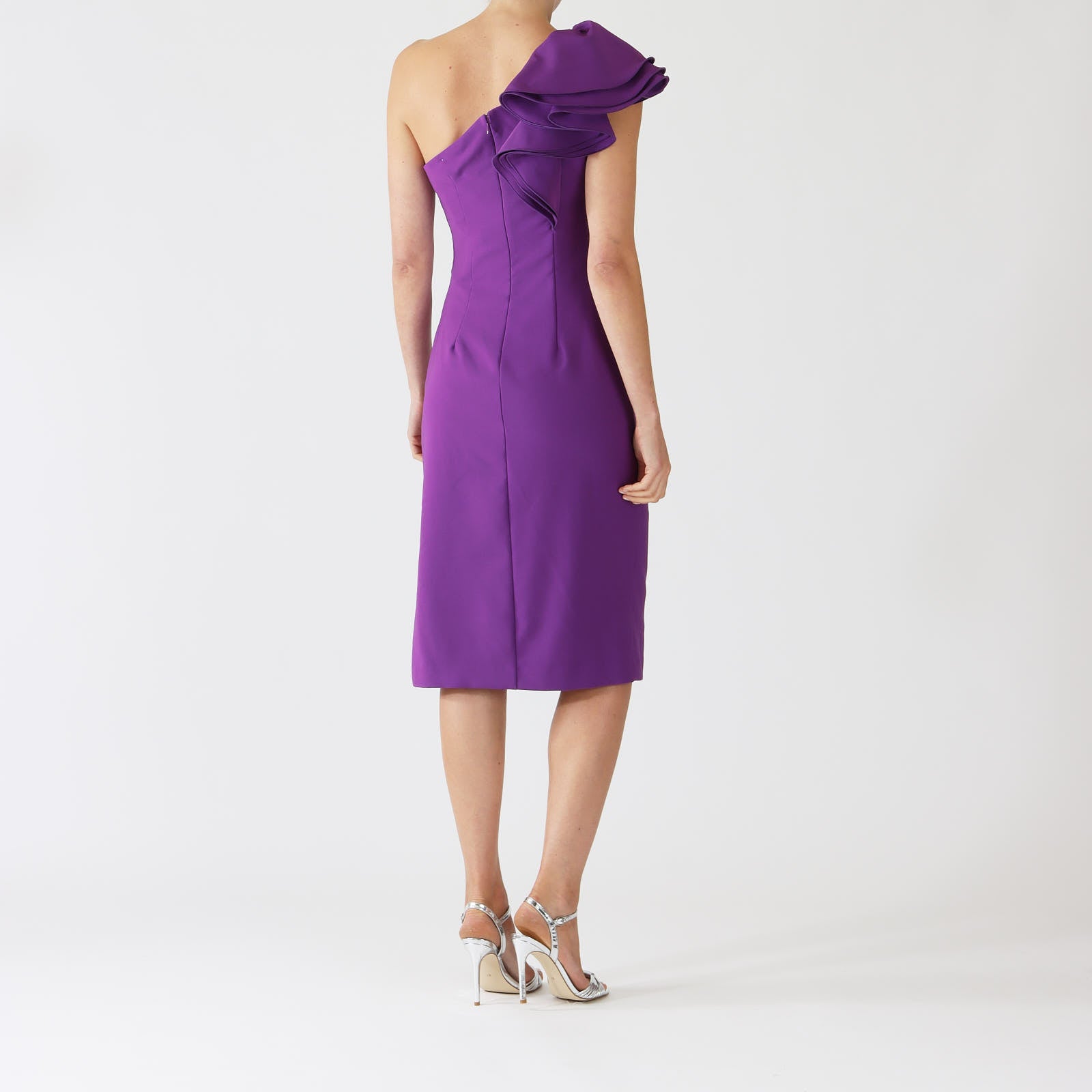 Magesty Purple Ruffle Shoulder Asymmetric Dress