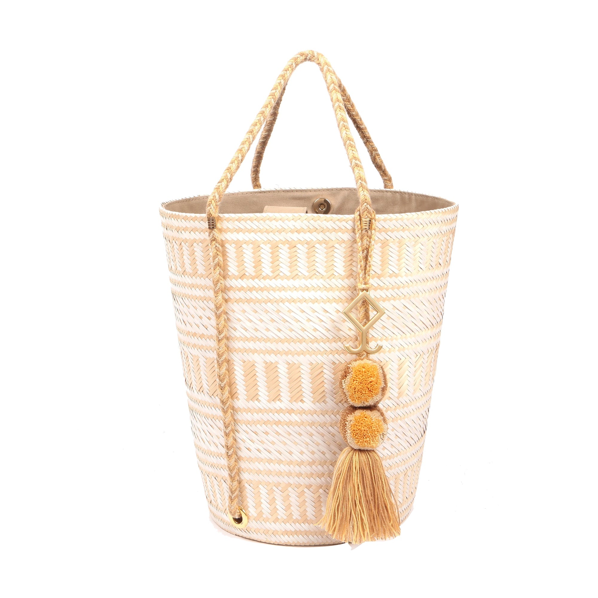 Maggie Natural Gold Straw Geometric Bucket Bag
