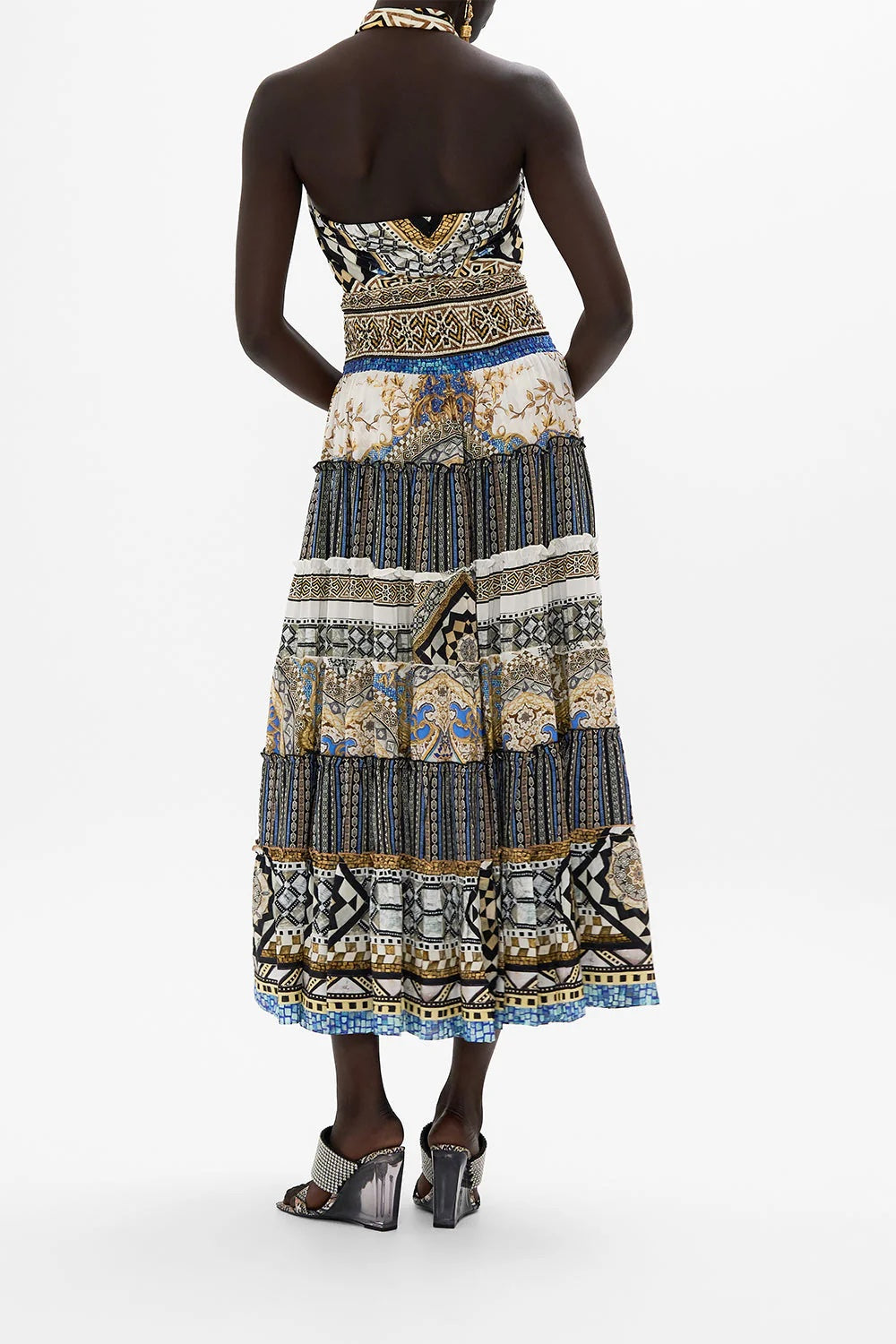 Make Me Your Mosaic Shirred Waist Tiered Skirt